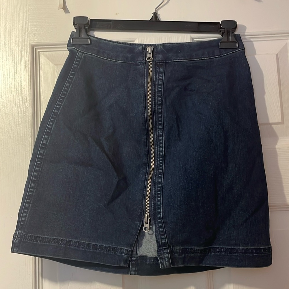 Free People denim front zipper mini skirt